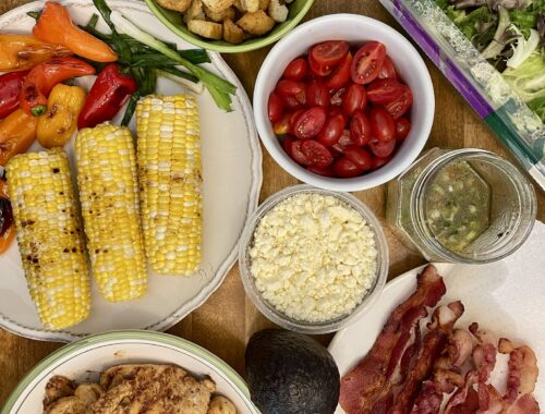 ingredients for grilled chicken salad with bacon dressing