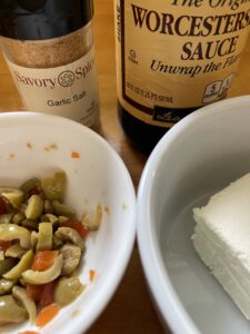 ingredients for olive cream cheese spread
