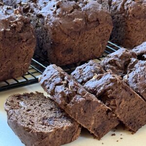Mini loaves of double chocolate zucchini bread sliced