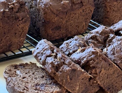 Mini loaves of double chocolate zucchini bread sliced