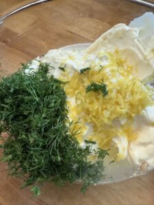 Ingredients for dill mayo dip for grilled ahi tuna sandwiches