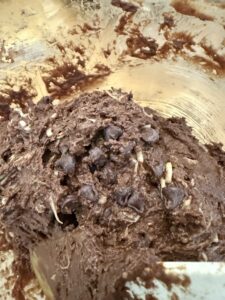 chocolate chips added to chocolate zucchini batter