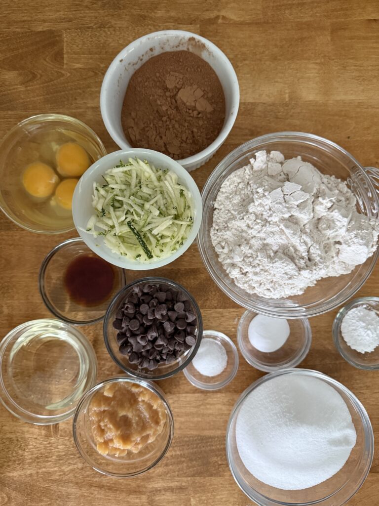 ingredients in double chocolate zucchini bread