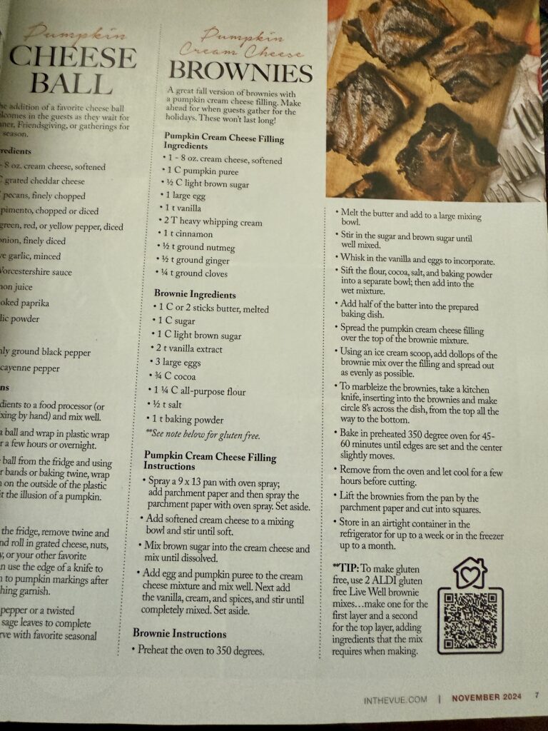 VUE magazine pumpkin cream cheese brownies