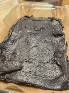 bottom layer of brownie mixture for pumpkin cream cheese brownies