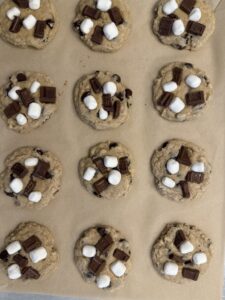 s'mores cookies on a baking sheet
