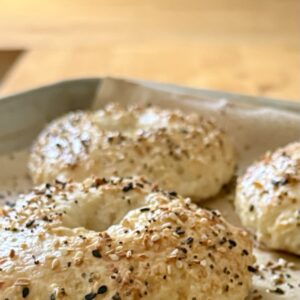 baked bagels on sheet