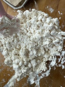 adding cottage cheese to dry ingredients for bagels