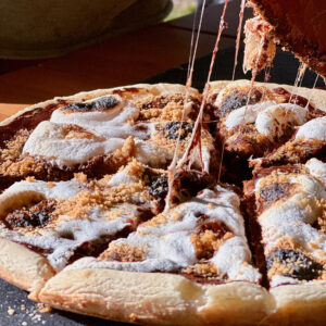 Campfire S'mores Pizza, sliced