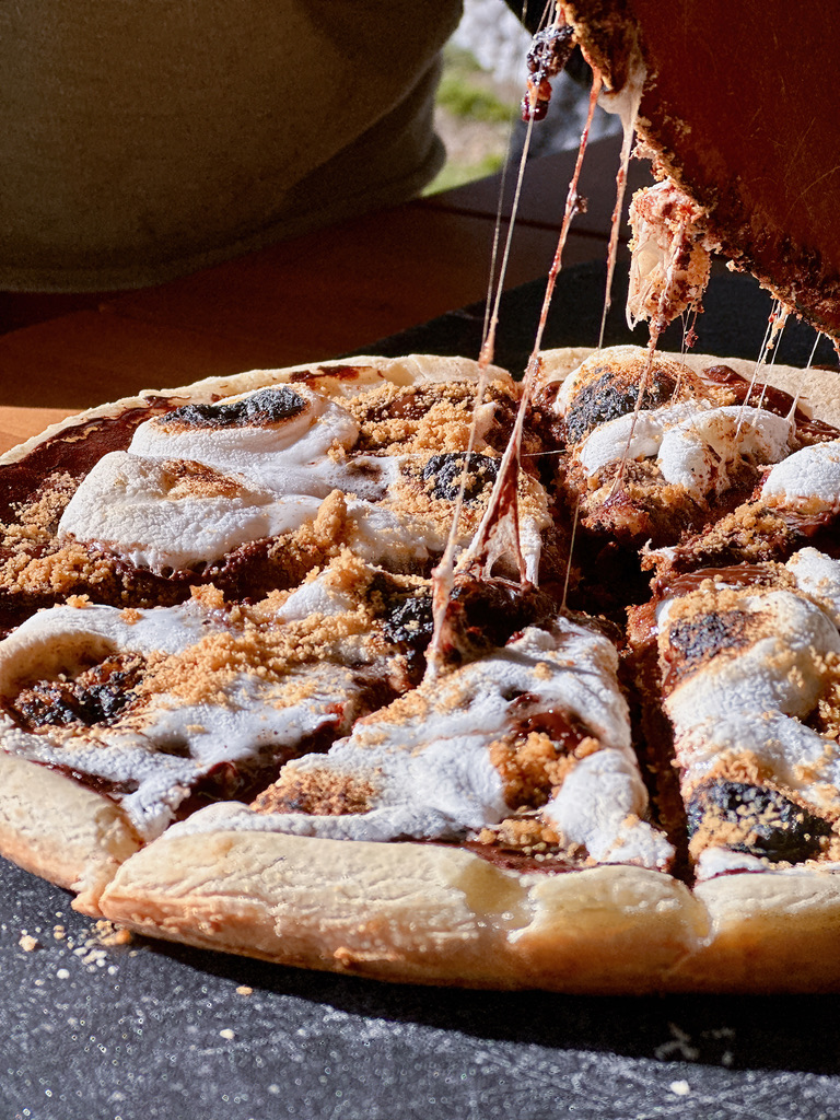 Campfire S'mores Pizza, sliced