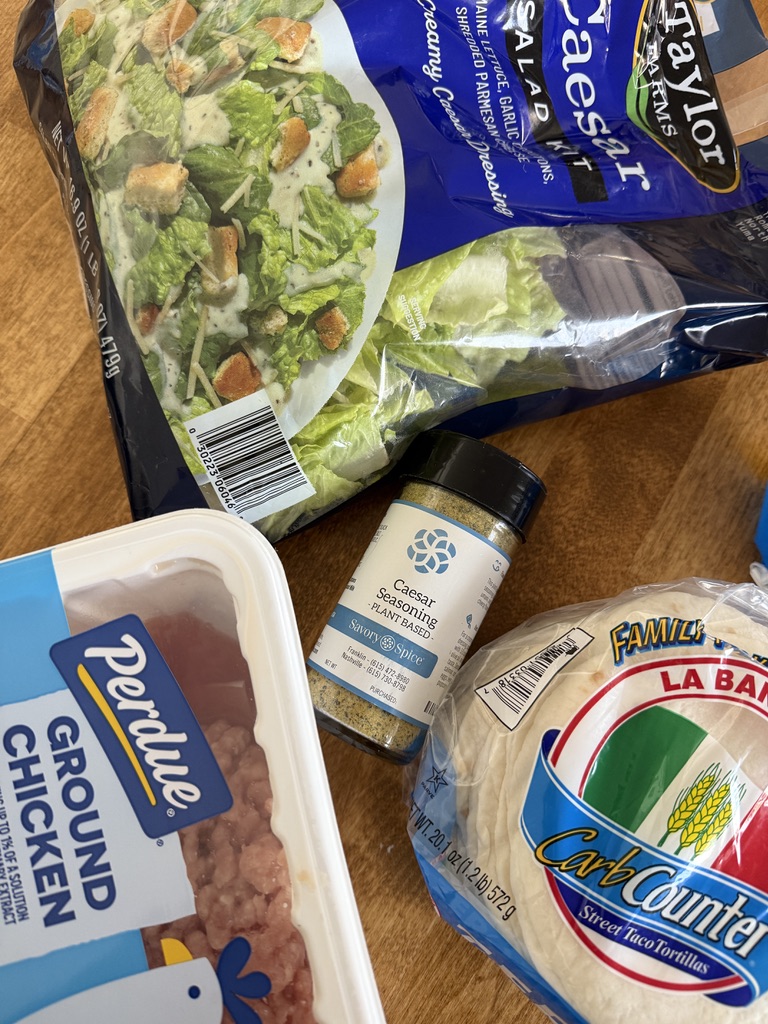 ingredients for Smashed chicken Caesar Salad tacos