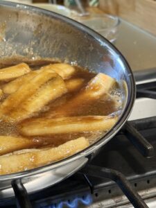 tilt pan to flambe bananas foster