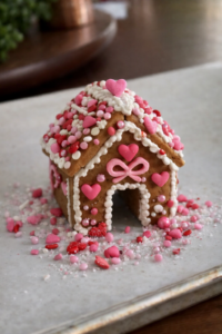 tiny Valentine's gingerbread houses