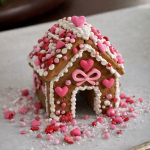 tiny Valentine's gingerbread houses
