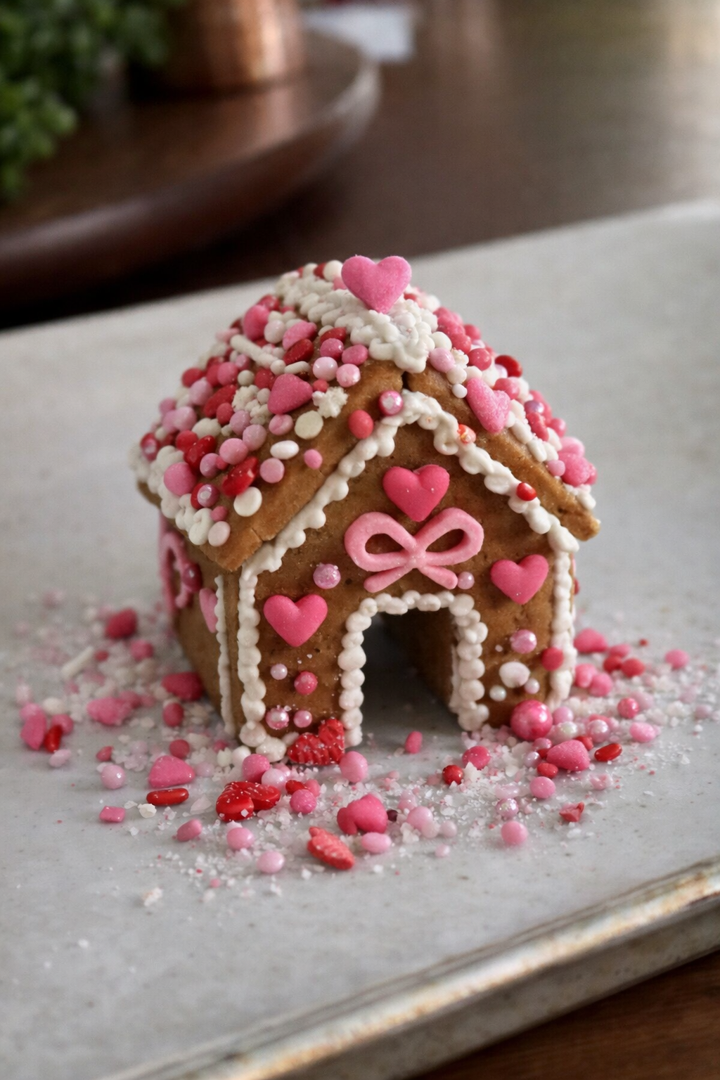 tiny Valentine's gingerbread houses