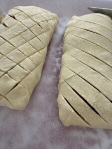 Crosshatch marks on pastry