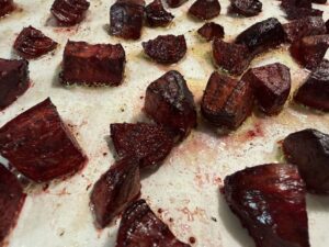 roasted beets on baking sheet