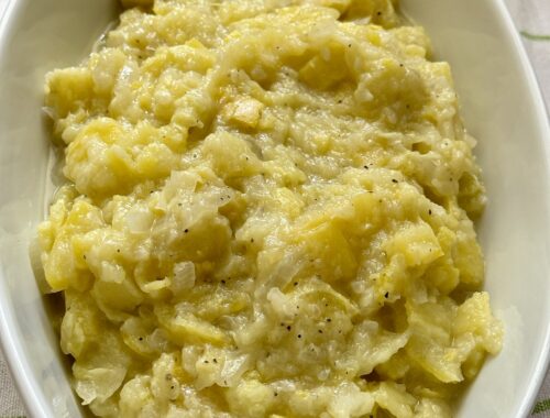 serving bowl of Mama's Yellow Summer Squash