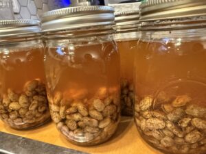 Adding water to dried beans in pint jars