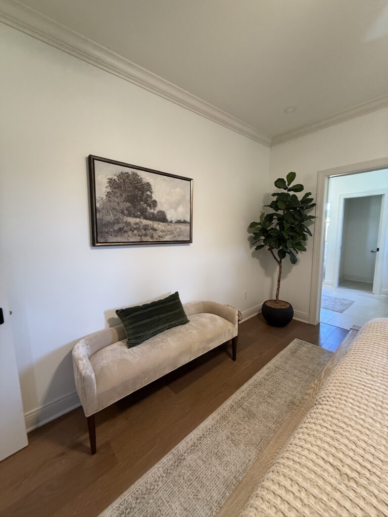 sofa in the primary suite of the 2026 St. Jude's home