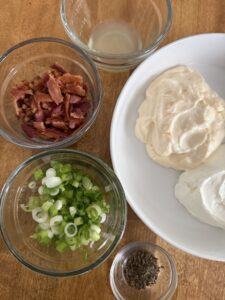 ingredients to add to dressing and smashed potato salad