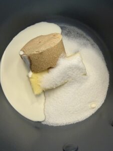 caramel apple cake glaze ingredients added to saucepan