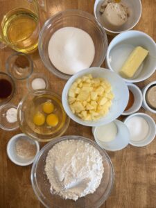 ingredients for the caramel apple cake prepped and measured
