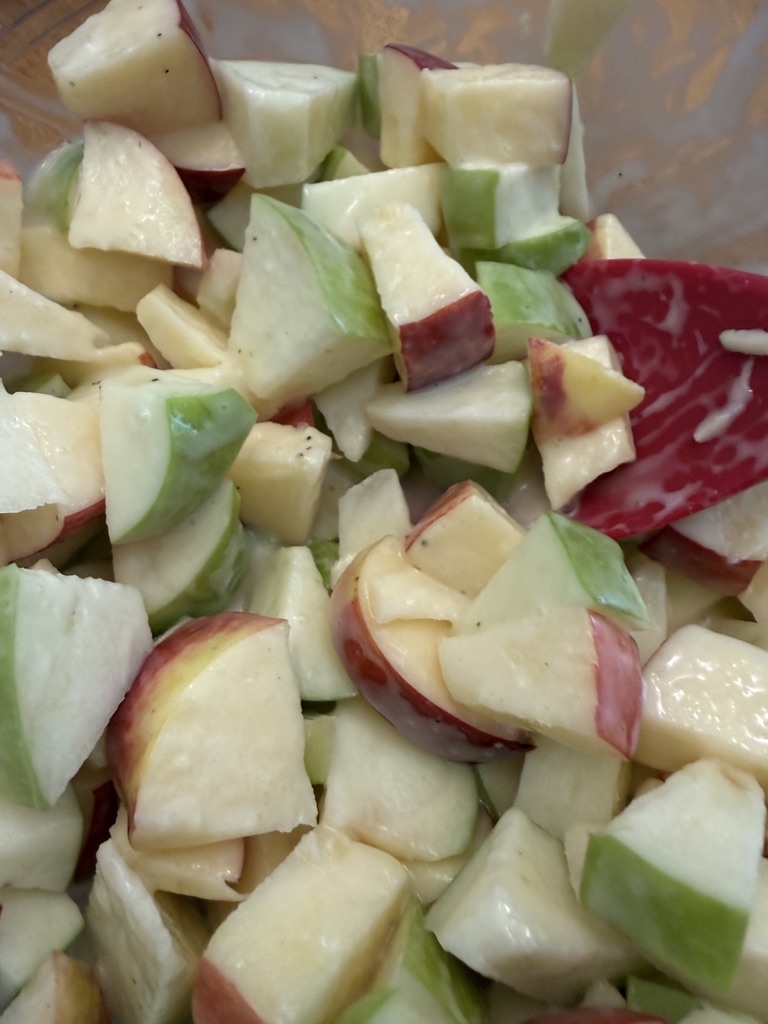 apples coated with dressing