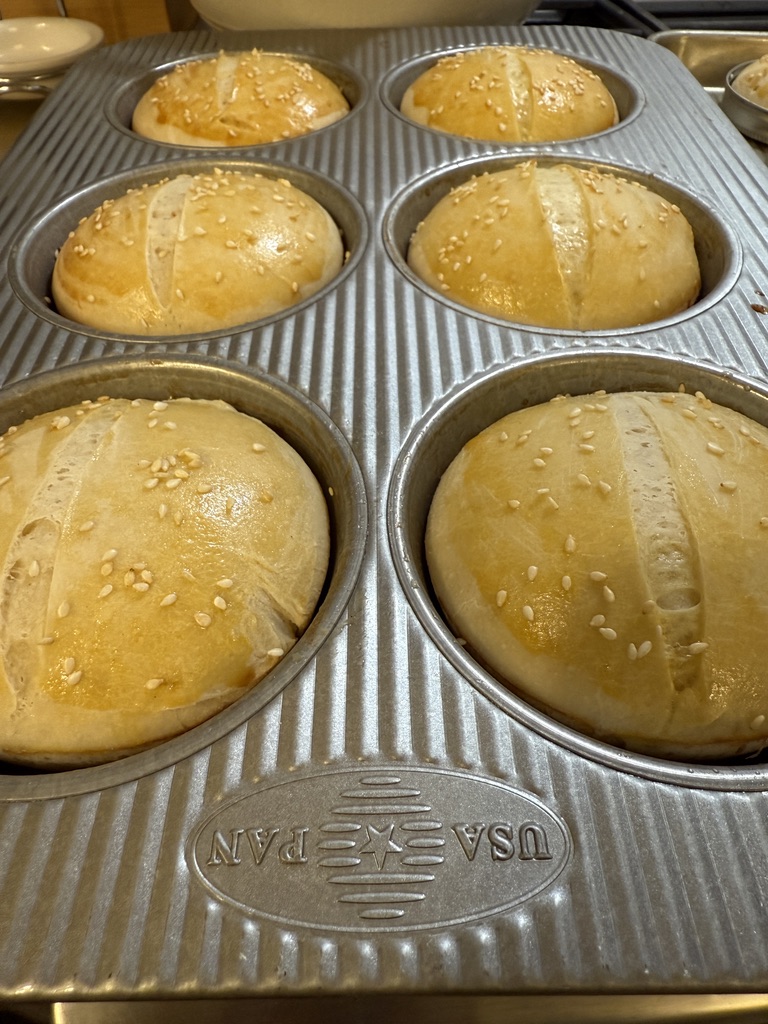 sourdough buns in pan